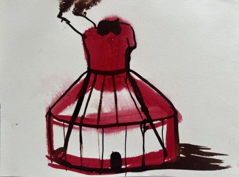 GLUKLYA Natalia Pershina-Yakimanskaya, To Those Who Have No Time to Play, dal 2021; disegno realizzato per l’istallazione omonima presentata a Framer Framed nel 2023; 21x30 cm.  Courtesy the artist