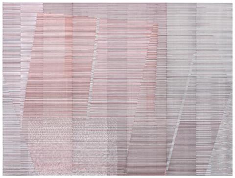 Marina Bindella, Sui bordi del tempo I, 2023 (Totale e IV tavola), tecnica mista su cartoncino ondulato, cm 70 x 780 totale installazione (8 pannelli intelaiati)